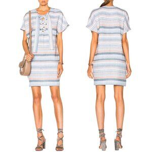 Mara Hoffman, Women’s Lace Up Beach Cover-Up Mini Dress, Baja Stripe Blue Small
